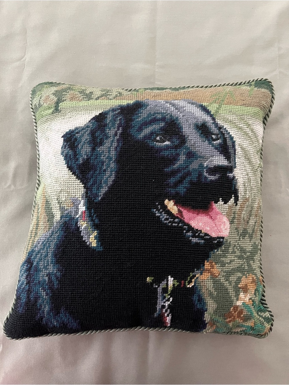 Black Lab / Labrador Needlepoint Accent Pillow 14" x 14"